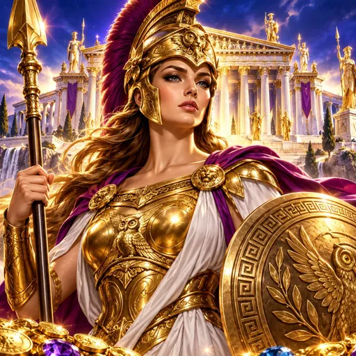 Almighty Athena Empire cover art in a Greek temple setting