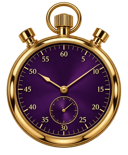 Stopwatch with a purple dial, a reminder to time a pokies session before it runs long